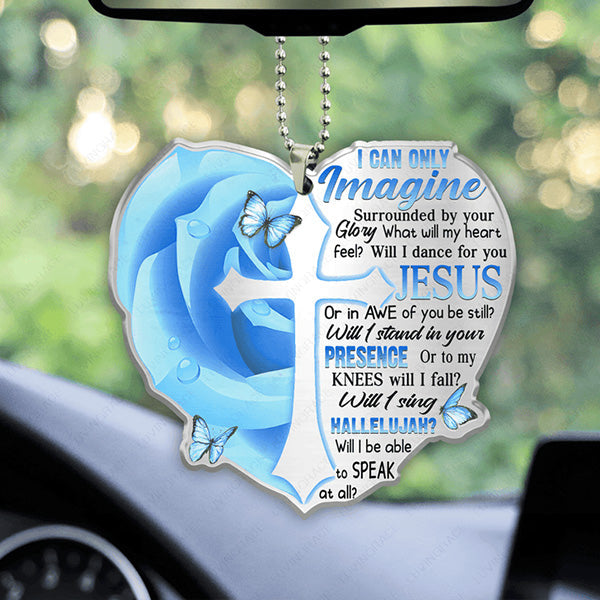 Blue Rose Butterfly Heart Cross Acrylic Car Ornament, Perfect Christmas Gift For Family, Friends