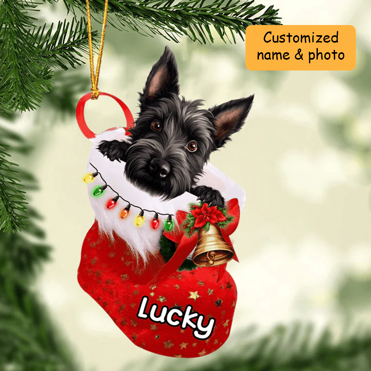 Customized Scottish Terrier Dog In Christmas Stocking Acrylic Ornament, Christmas Gifts Ornament for Dog Lover