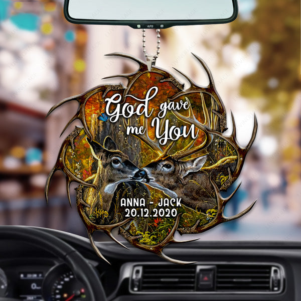 Personalized Name Deer Couple Kiss God Gave Me You Acrylic Car Ornament, Perfect Christmas Gift For Couple