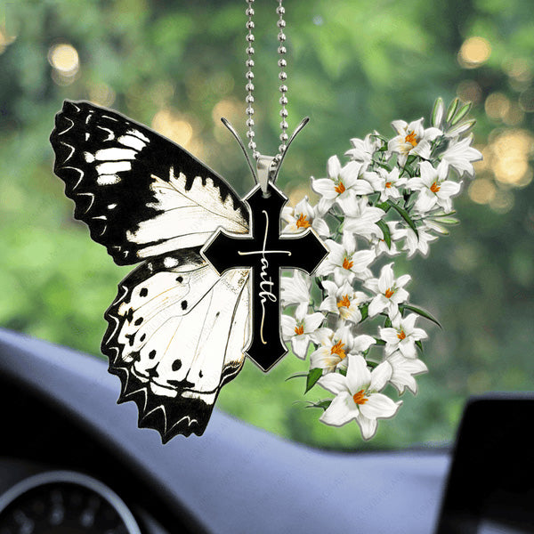 Lily Butterfly Cross Faith Acrylic Ornament, Perfect Christmas Gift For Family, Friends