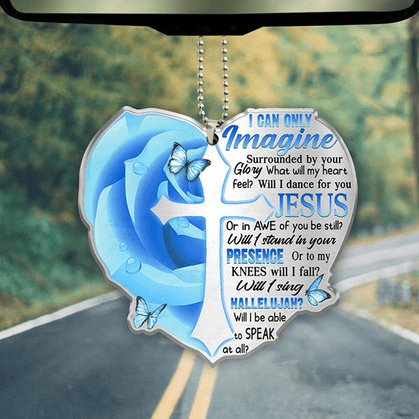 Blue Rose Butterfly Heart Cross Acrylic Car Ornament, Perfect Christmas Gift For Family, Friends