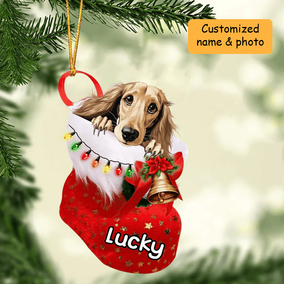 Customized Saluki Dog In Christmas Stocking Acrylic Ornament, Christmas Gifts Ornament for Dog Lover