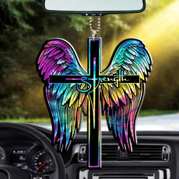 Cross Strength Angel Wings Acrylic Car Ornament, Perfect Christmas Gift For Family, Friends