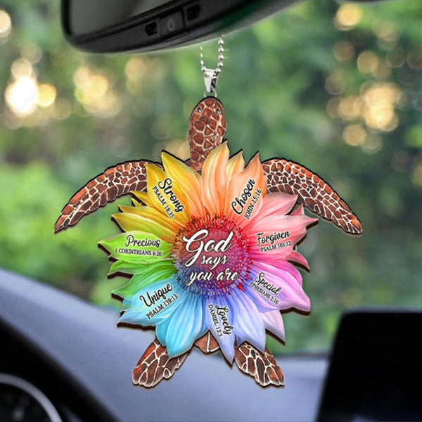 Rainbow Sunflower Turtle Gods Say You Are Acrylic Car Ornament, Perfect Christmas Gift For Family, Friends