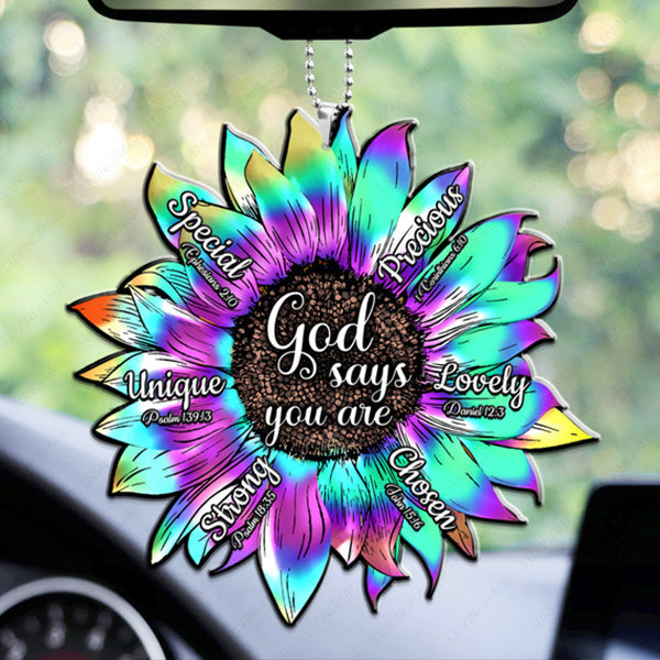 Tie Dye Sunflower God Says You Are Acrylic Car Ornament, Perfect Christmas Gift For Family, Friends