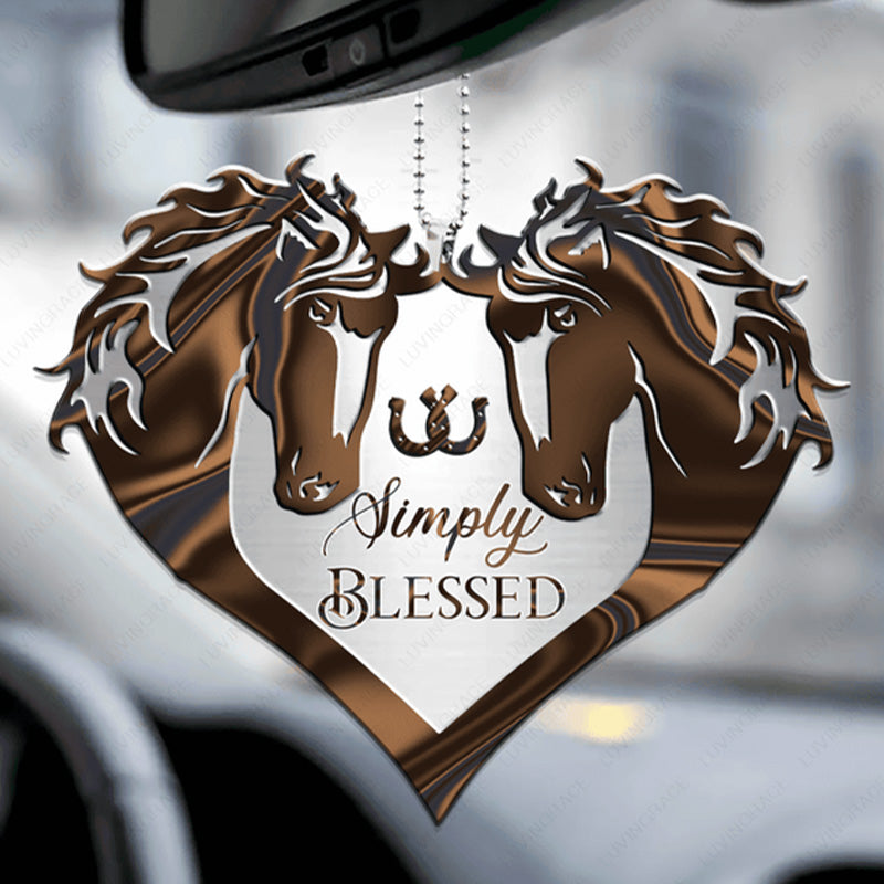 Horse Couple Simply Blessed Acrylic Car Ornament, Perfect Christmas Gift For Couple