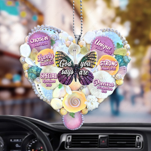 Butterfly Heart Beach Vibe God Says You Are Acrylic Car Ornament, Perfect Christmas Gift For Family, Friends