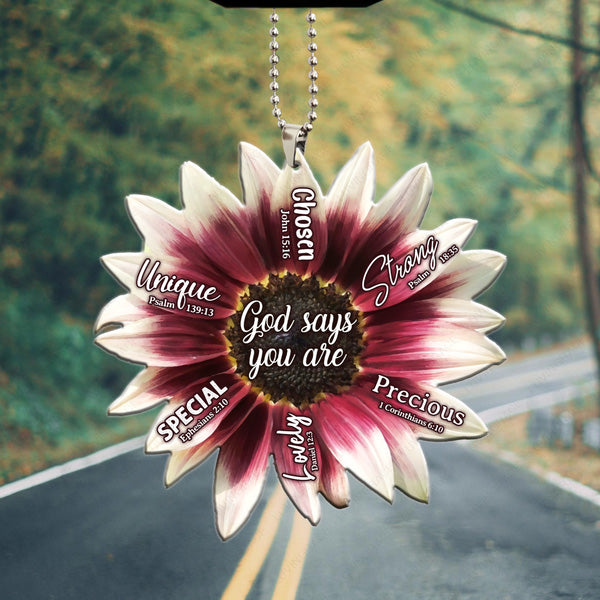 Cherry Rose Sunflower God says you are Acrylic Car Ornament, Perfect Christmas Gift For Family, Friends