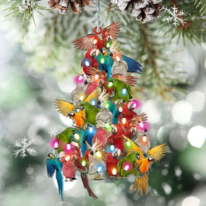 Parrot Christmas Tree Acrylic Ornament, Christmas Gifts Ornament for Parrot Lover, Holiday Gifts