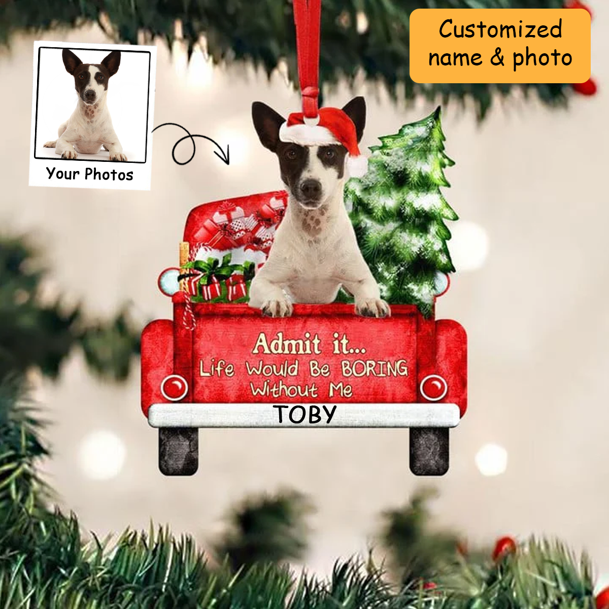 Customized Jack Russell Terrier On The Red Truck Acrylic Christmas Ornament, Christmas Gift For Dog Lovers, Dog Owners