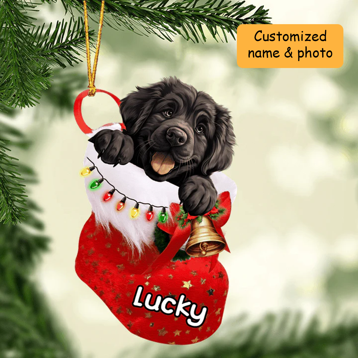 Customized Newfoundland Dog In Christmas Stocking Acrylic Ornament, Christmas Gifts Ornament for Dog Lover