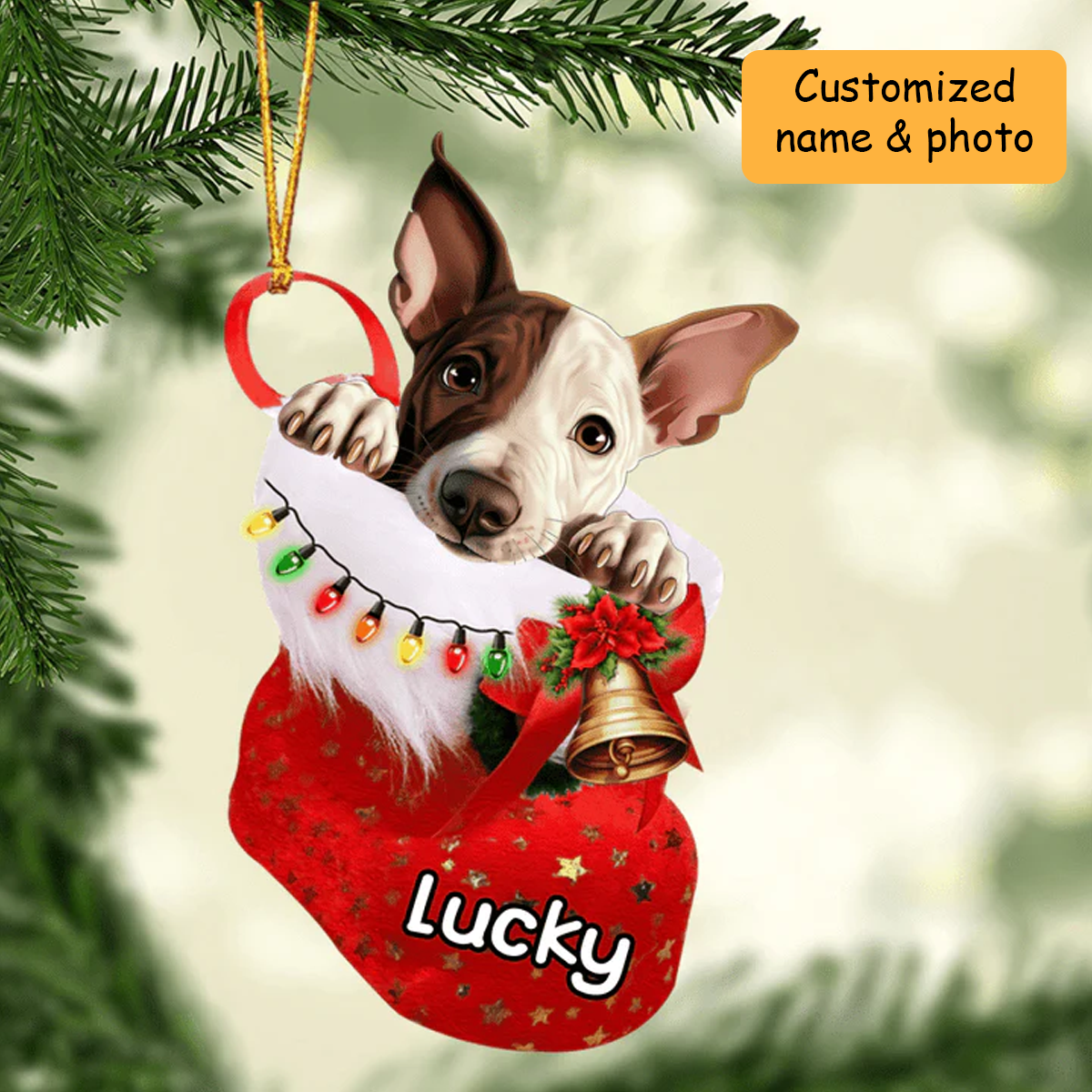 Customized Miniature Bull Terrier Dog In Christmas Stocking Acrylic Ornament, Christmas Gifts Ornament for Dog Lover
