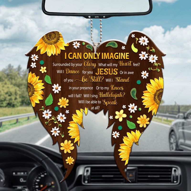 Angel Wings Sunflower I Can Only Imagine Acrylic Car Ornament, Perfect Christmas Gift For Family, Friends