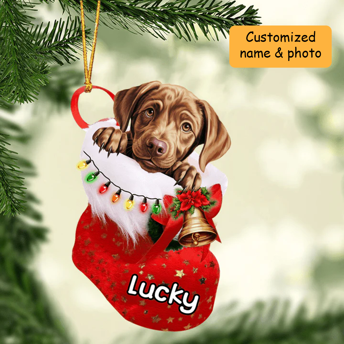 Customized Awesome Labrador Retriever Dog In Christmas Stocking Acrylic Ornament, Christmas Gifts Ornament for Dog Lover