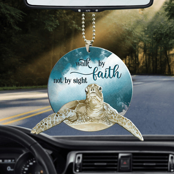 Turtle Walk By Faith Not By Sight Acrylic Car Ornament, Perfect Christmas Gift For Family, Friends