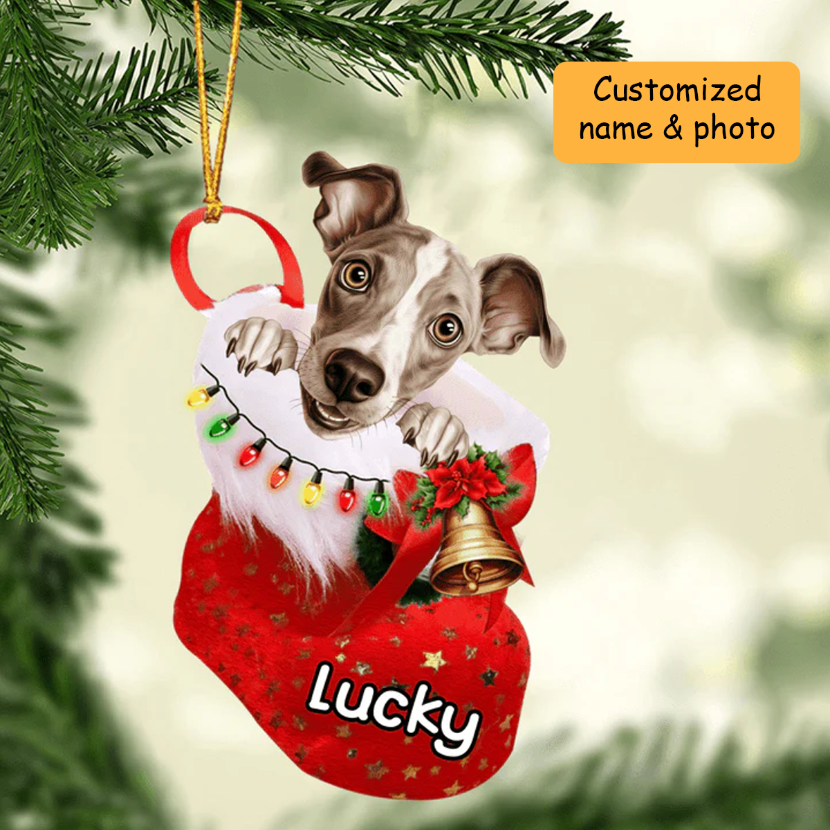 Customized Italian Greyhound In Christmas Stocking Acrylic Ornament, Christmas Gifts Ornament for Dog Lover