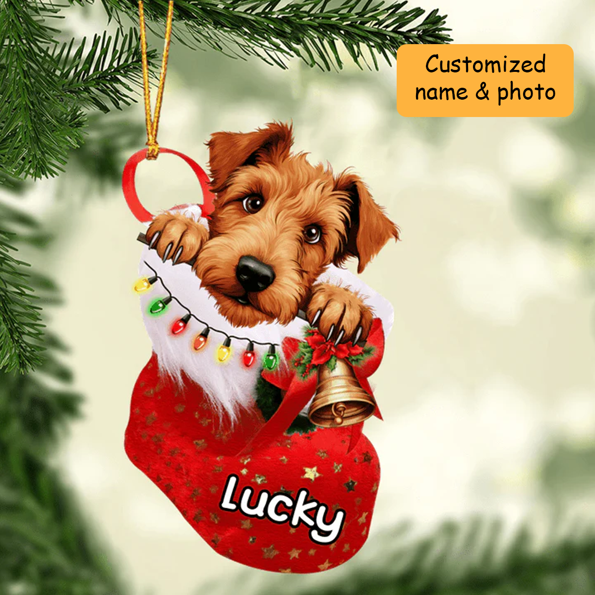 Customized Irish Terrier Dog In Stocking Acrylic Ornament, Christmas Gifts Ornament for Dog Lover