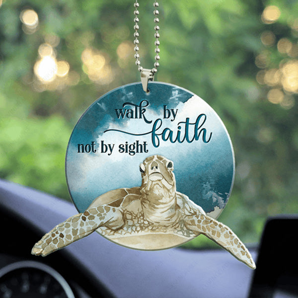Turtle Walk By Faith Not By Sight Acrylic Car Ornament, Perfect Christmas Gift For Family, Friends