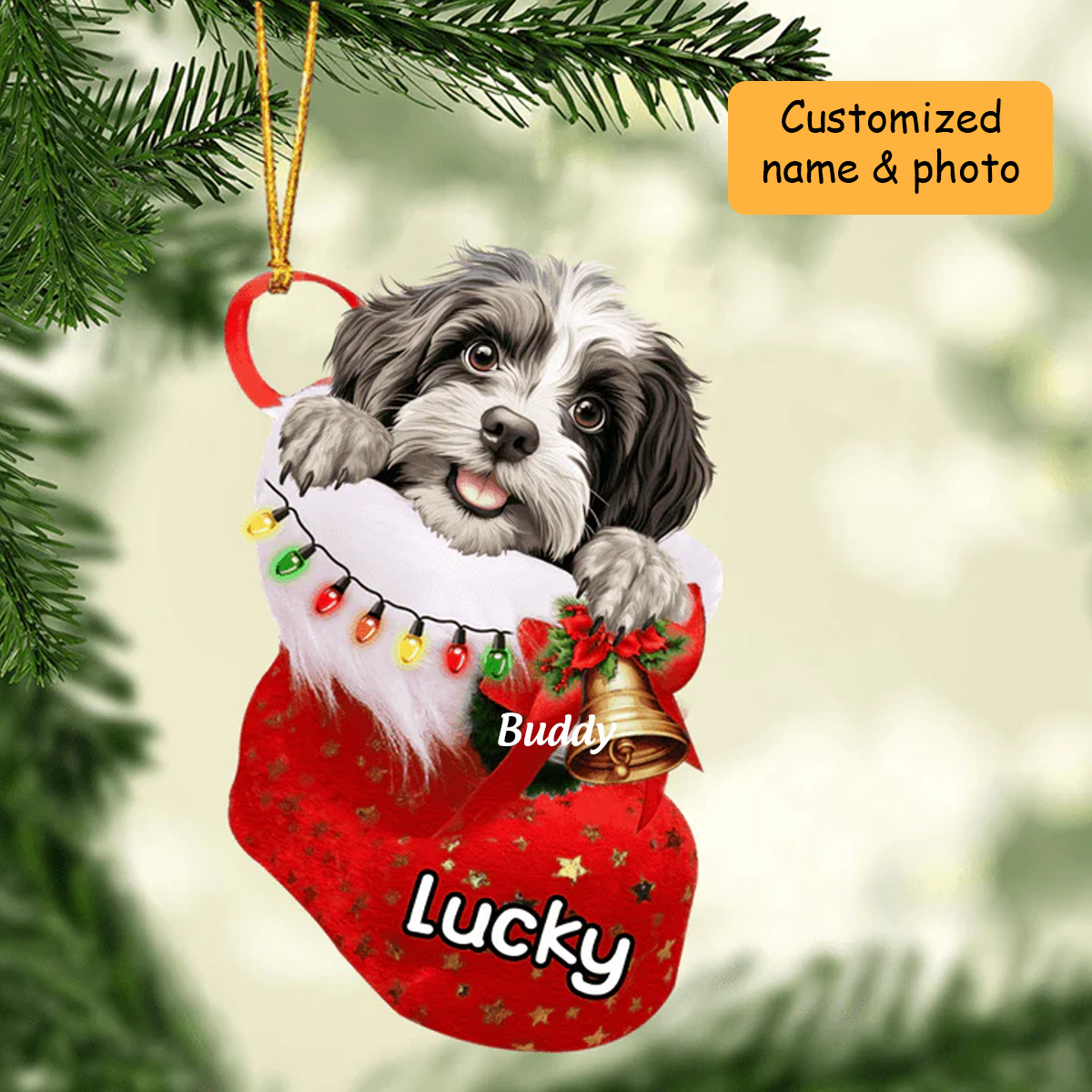 Customized Awesome Havanese Dog In Stocking Acrylic Ornament, Christmas Gifts Ornament for Dog Lover