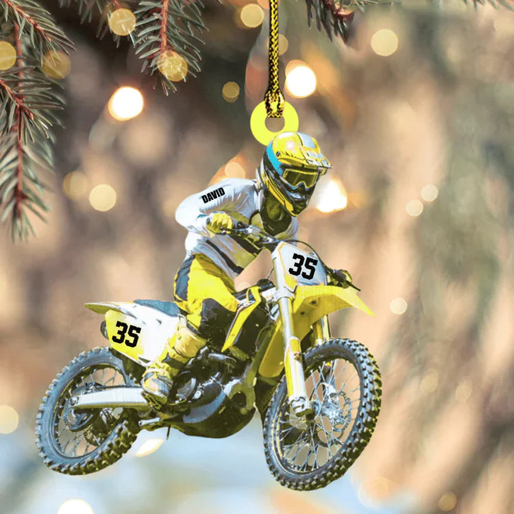 Personalized Motocross Biker Christmas Ornament Custom Name And Number Acrylic Ornament For Men