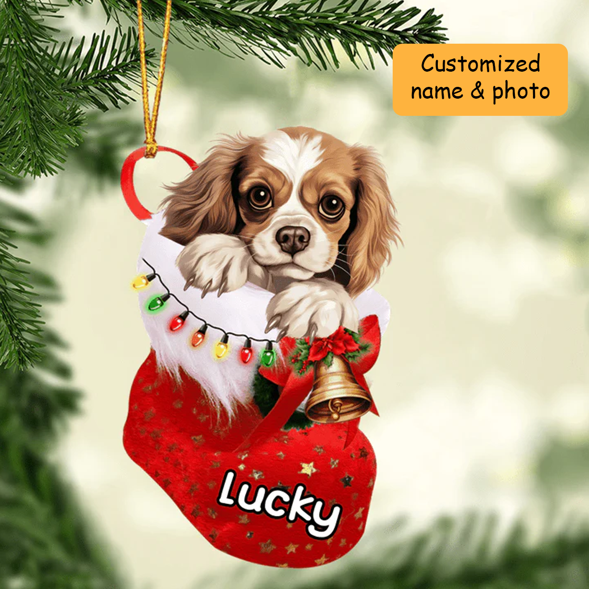 Customized Awesome Harrier In Christmas Stocking Acrylic Ornament, Christmas Gifts Ornament for Dog Lover