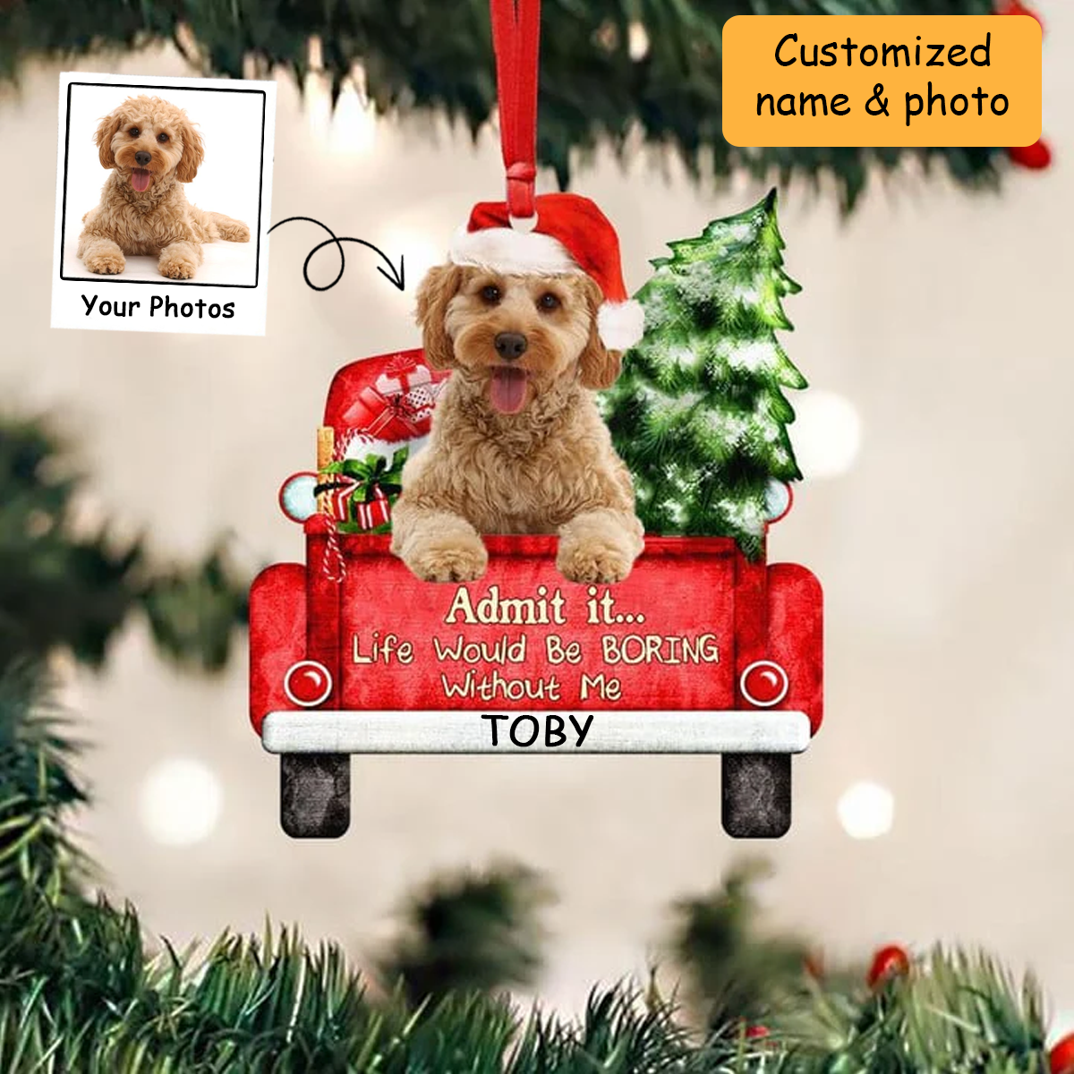 Customized Cockapoo On The Red Truck Acrylic Christmas Ornament, Christmas Gift For Dog Lovers, Dog Owners