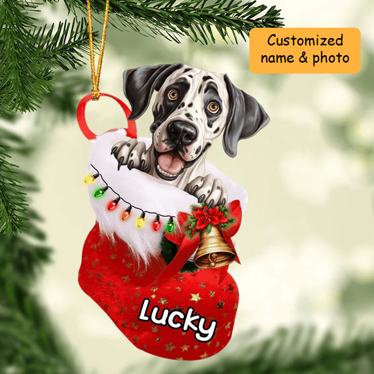 Customized Great Dane Dog In Christmas Stocking Acrylic Ornament, Christmas Gifts Ornament for Dog Lover