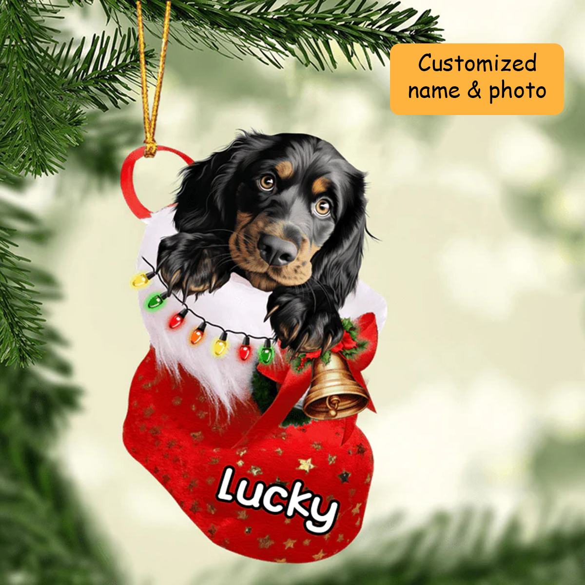 Customized Cute Gordon Setter Dog In Christmas Stocking Acrylic Ornament, Christmas Gifts Ornament for Dog Lover