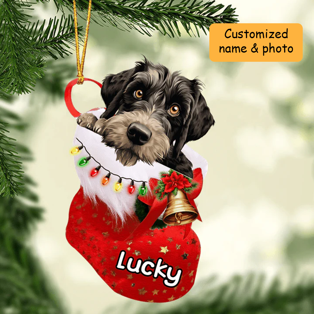 Customized Giant Schnauzer Dog In Christmas Stocking Acrylic Ornament, Christmas Gifts Ornament for Dog Lover