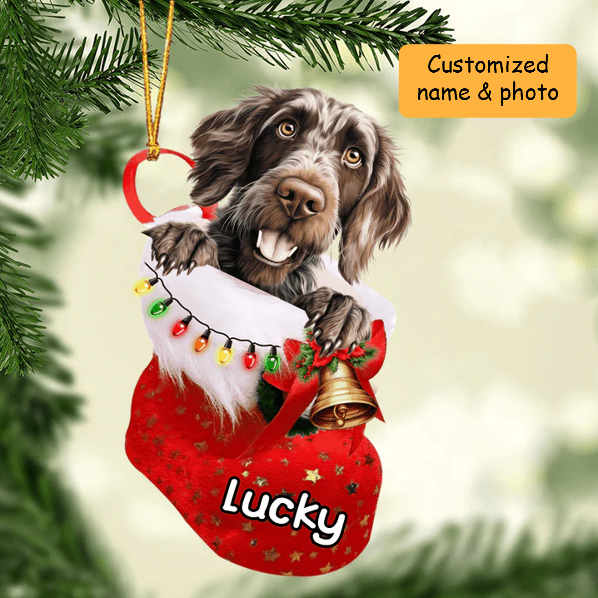 Customized German Wirehaired Pointer Dog In Christmas Stocking Acrylic Ornament, Christmas Gifts Ornament for Dog Lover