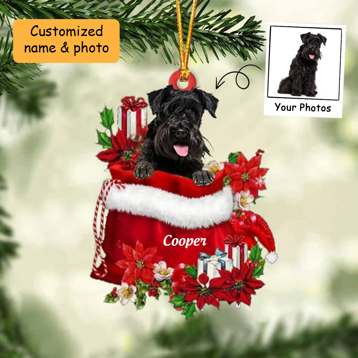 Customized Schnauzer In Red Gift Bag Acrylic Christmas Ornament, Christmas Gift For Dog Lovers, Dog Mom