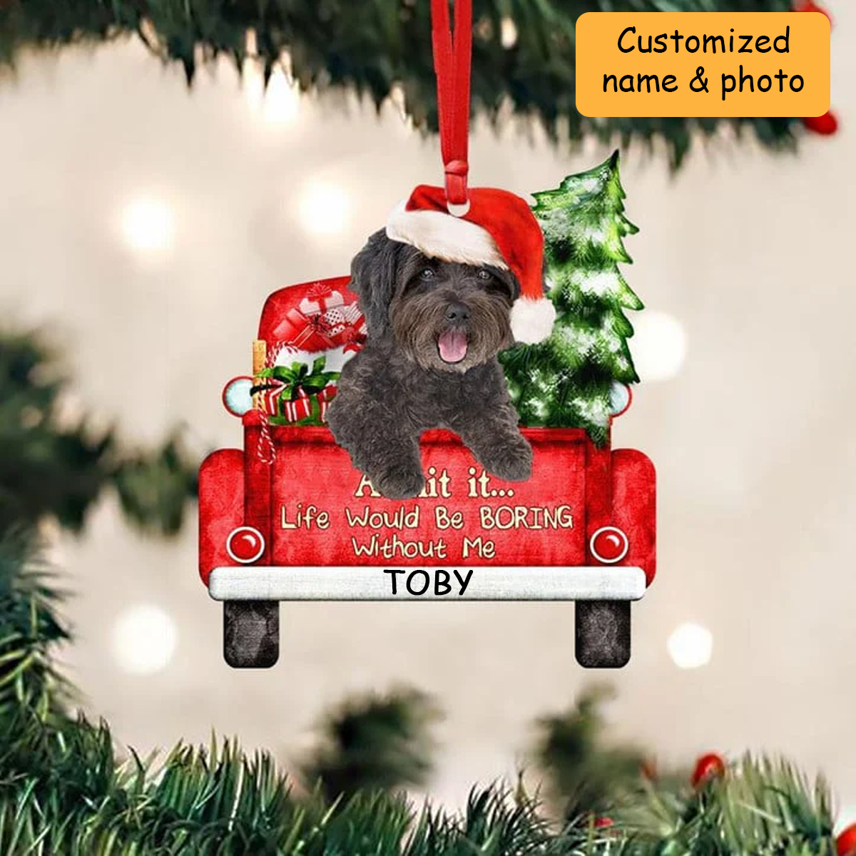 Customized Schnoodle On The Red Truck Acrylic Christmas Ornament, Christmas Gift For Dog Lovers, Dog Owners