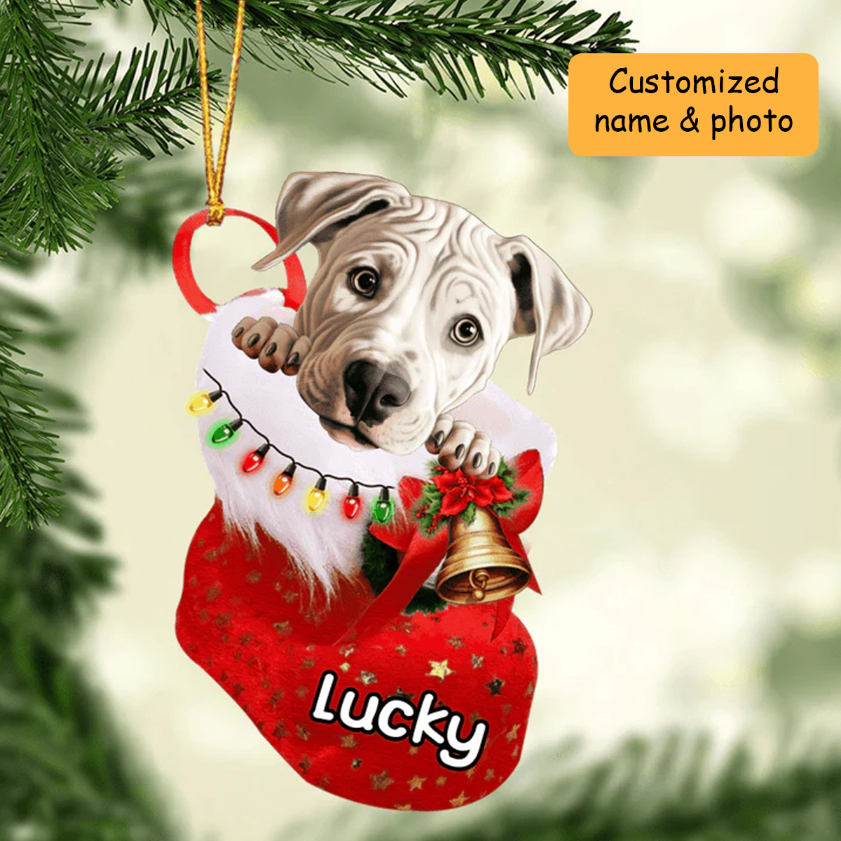 Customized Awesome Dogo Argentino In Christmas Stocking Acrylic Ornament, Christmas Gifts Ornament for Dog Lover
