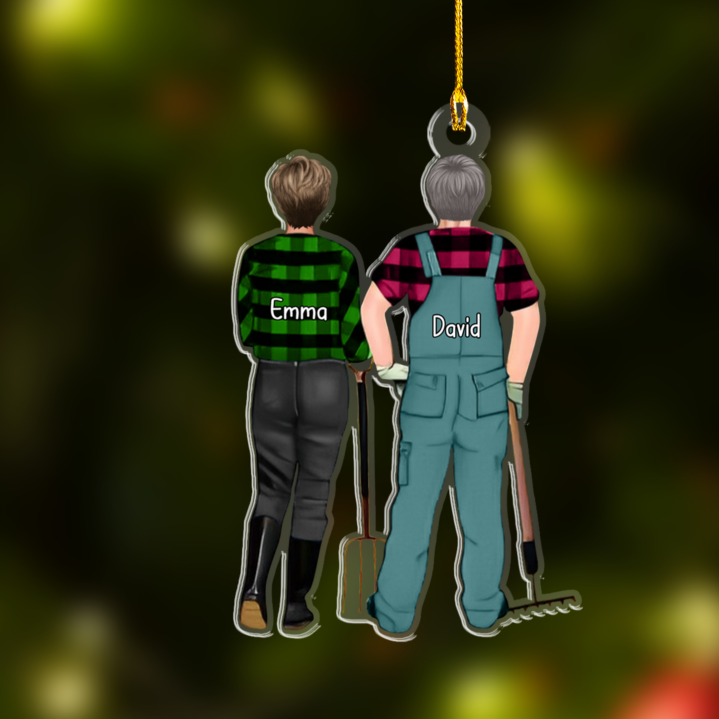 Personalized Farmer Couple Partners Back View Flat Acrylic Keychain, Meaningful Gifts For Farmer Couple Partners Soulmates