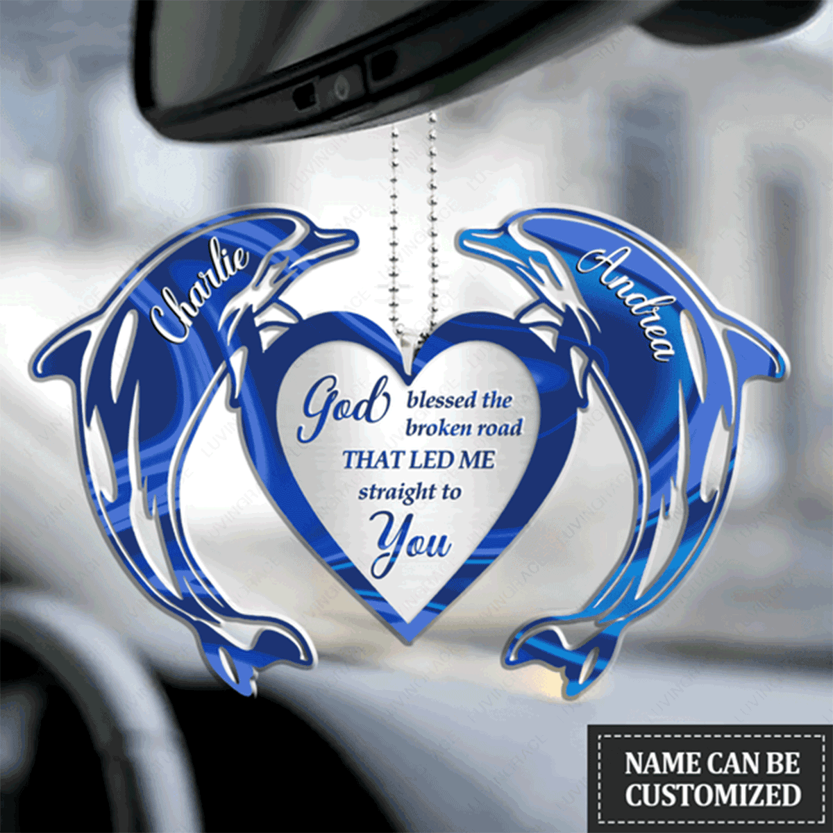 Customized Name Dolphin Couple God Knew My Heart Acrylic Car Ornament, Perfect Christmas Gift For Couple