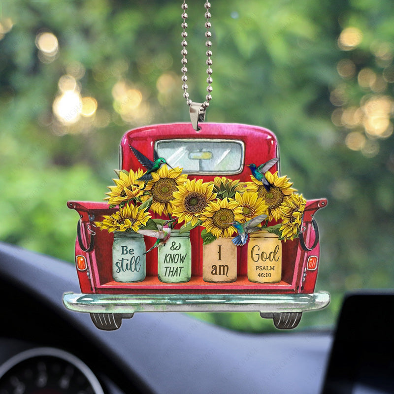 Sunflower Pots Hummingbird Red Truck Be Still Acrylic Ornament, Perfect Christmas Gift For Family, Friends