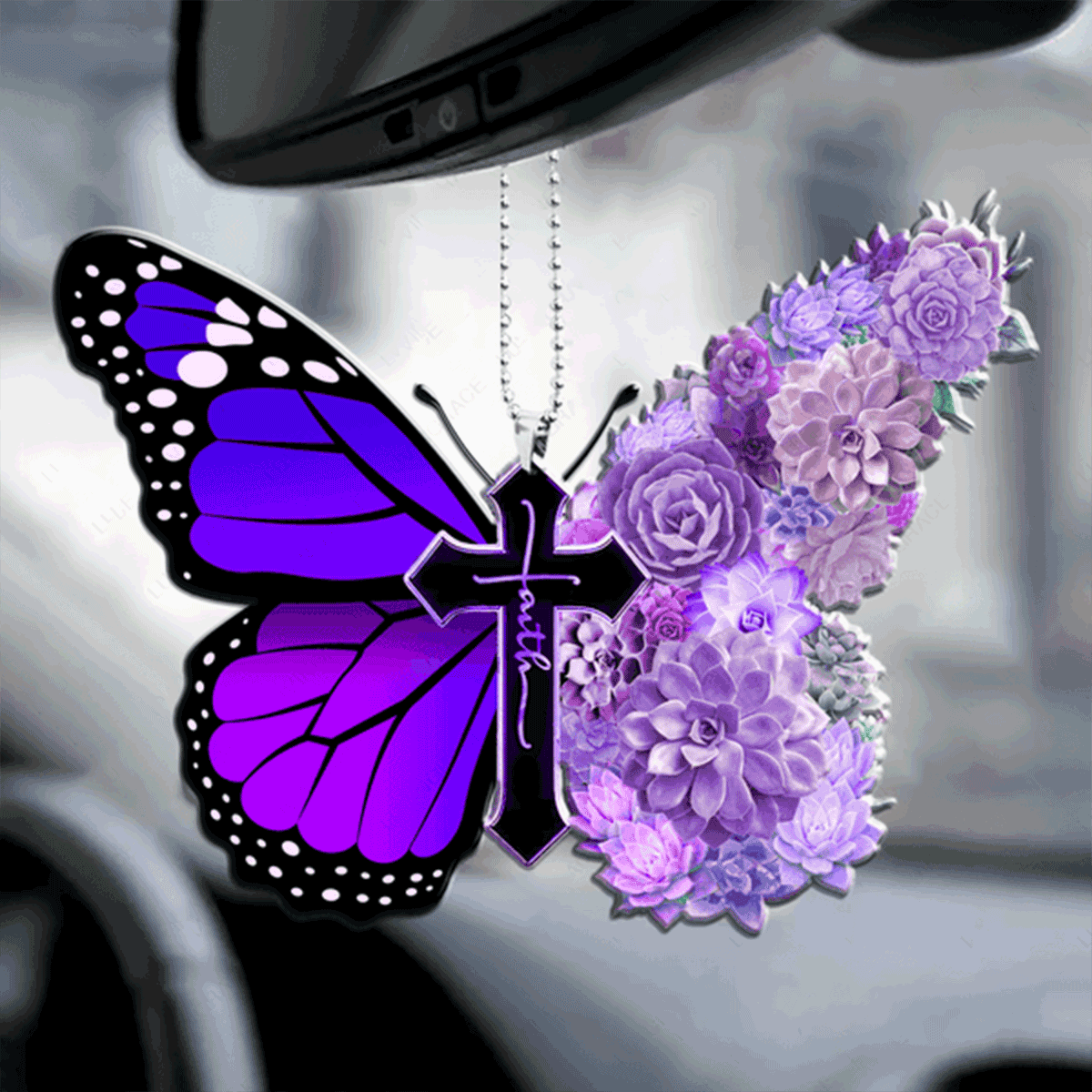 Succulent Butterfly Cross Faith Acrylic Car Ornament, Perfect Christmas Gift For Family, Friends