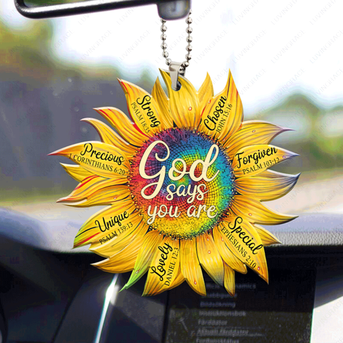 Sunflower God Says You Are Hippie Circle Acrylic Car Ornament, Perfect Christmas Gift For Family, Friends