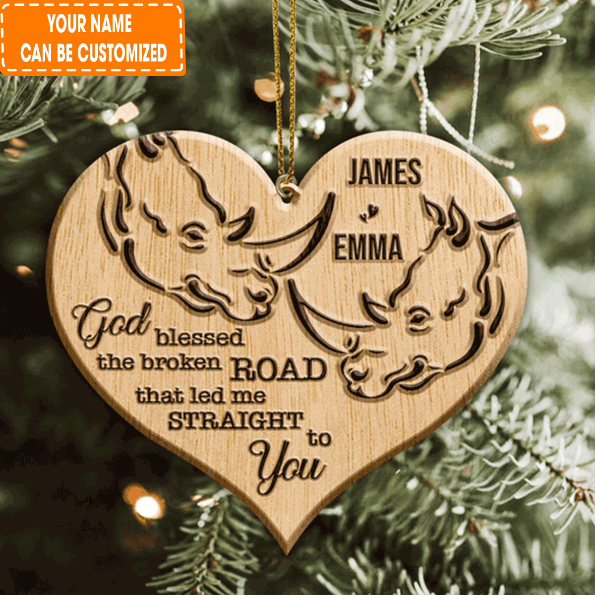 Custom Jesus Acrylic Ornament, Personalized Wild Love Rhino Couple God Blessed Acrylic Ornament For Christian, Holiday Decor