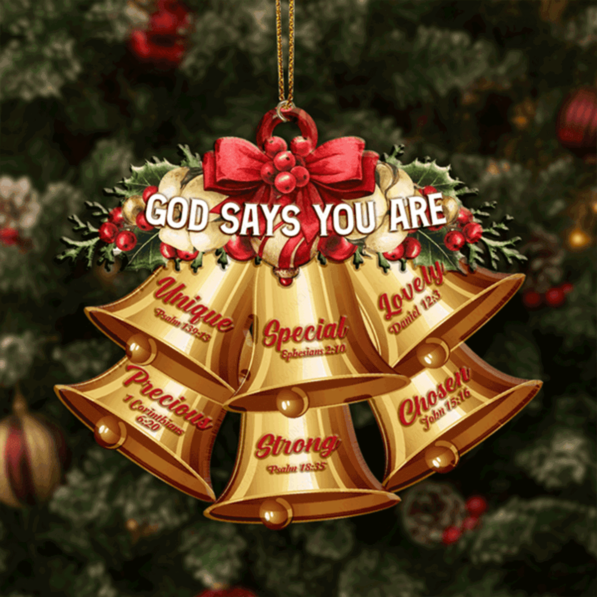 Red Christmas Flower Golden Bells God Says You Are Acrylic Ornament For Christmas Holiday Decor