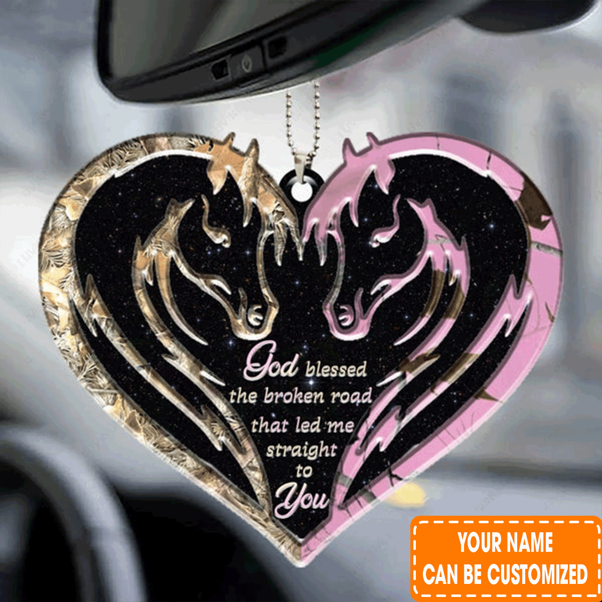 Personalized Horse Couple God Blessed Acrylic Car Ornament, Perfect Christmas Gift For Couple