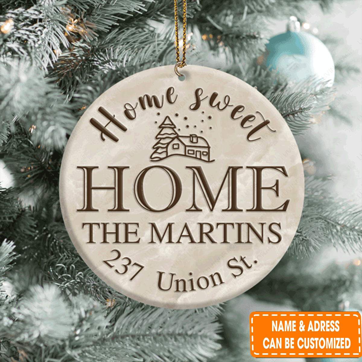 Personalized Vintage Home Sweet Home Circle Ceramic Ornament For Family Christmas Holiday Decor