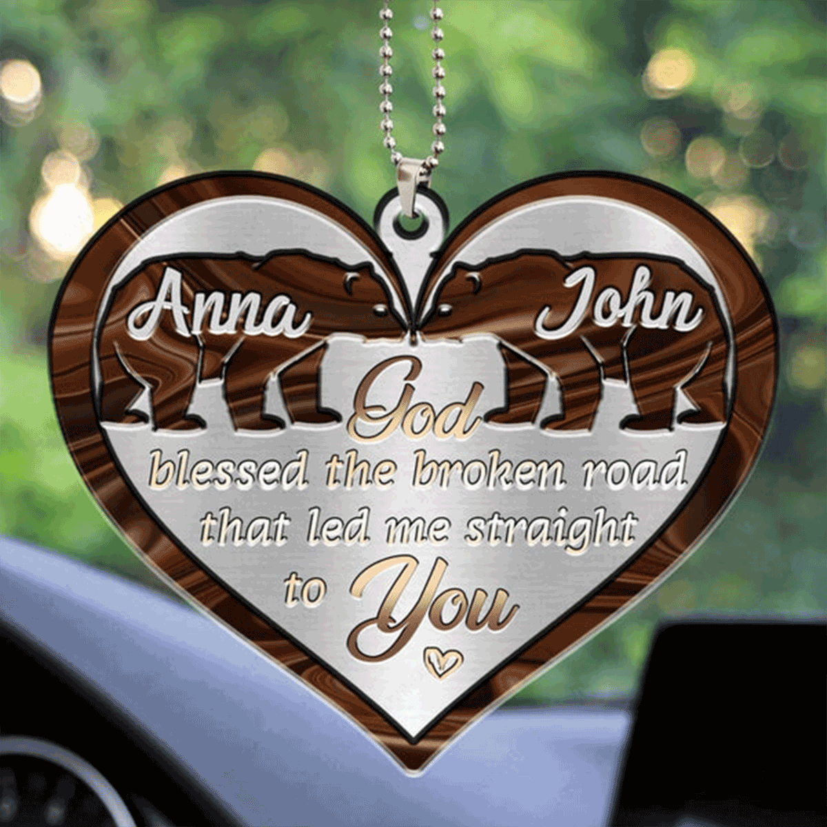 Customized Name Bear Couple God Blessed Acrylic Car Ornament, Perfect Christmas Gift For Couple
