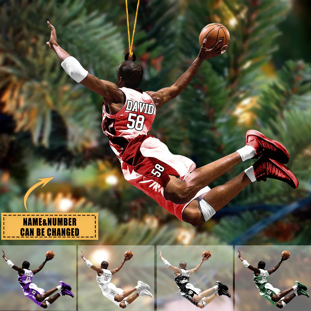 Personalized Male Man Basketball Mid Air Slam Dunk Acrylic Ornament, Custom Christmas Ornament Gifts For Basketball Player