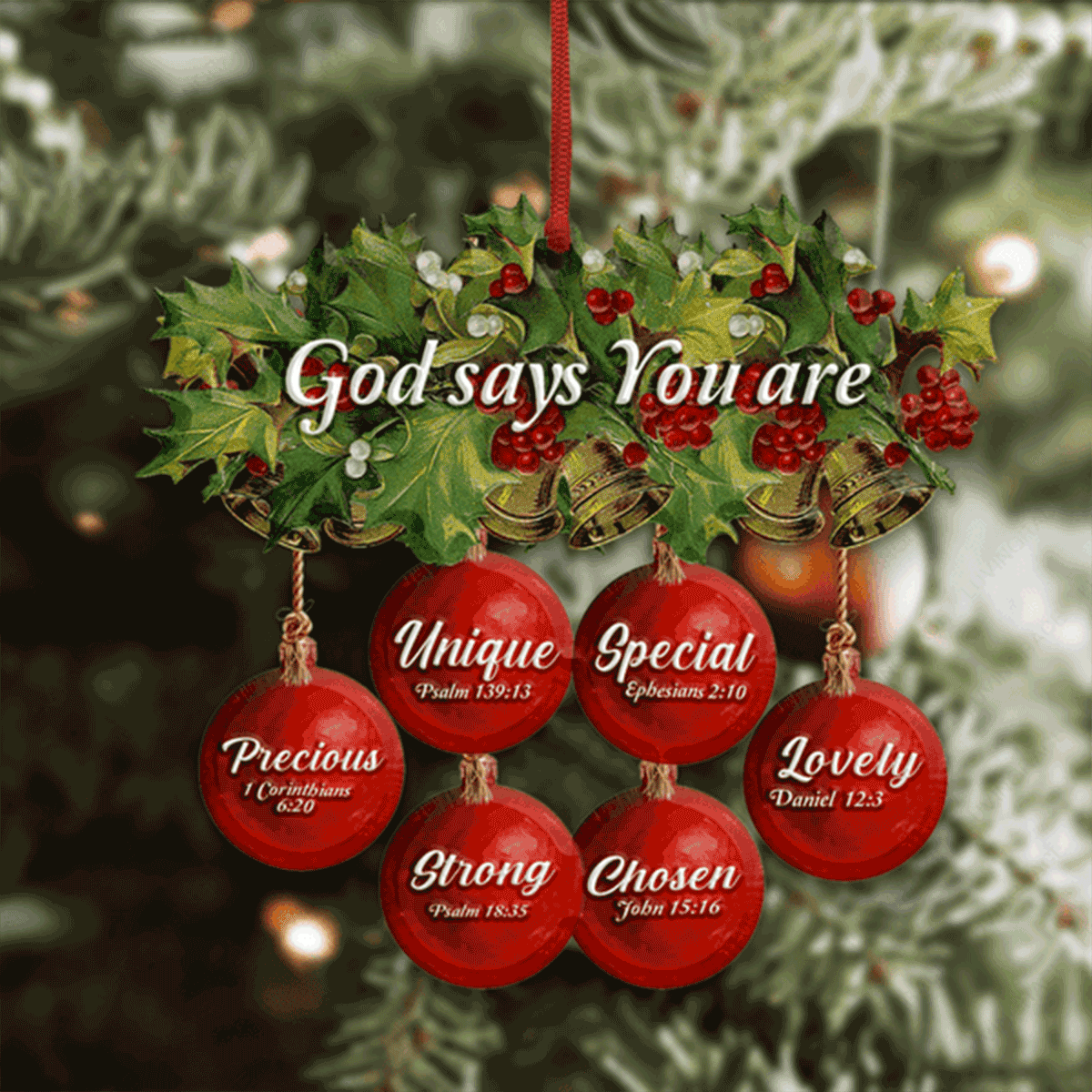 Christmas Flower Red Baubles God Says You Are Acrylic Ornament For Christian, God Faith Believers, Christmas Holiday Decor
