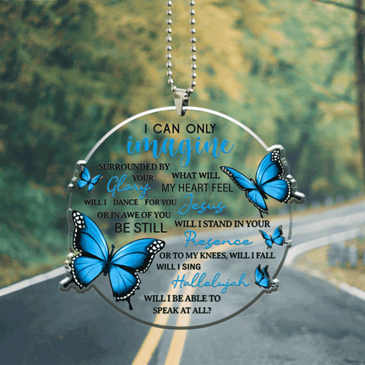 Blue Butterflies Surrounded By Glory Acrylic Car Ornament, Perfect Christmas Gift For Family, Friends