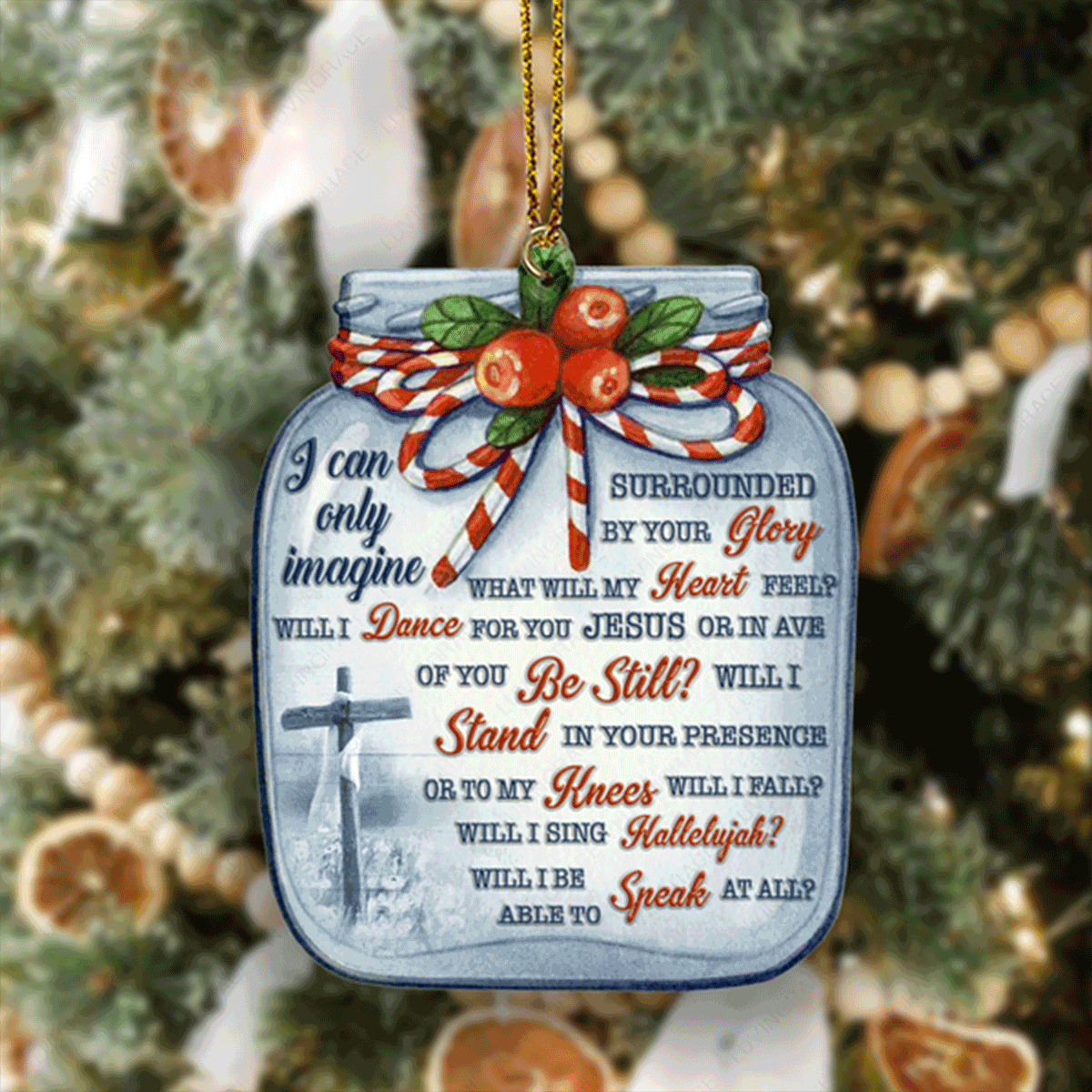 Christmas Cross In Jar I Can Only Imagine Acrylic Ornament For Chrismas Holiday Decor