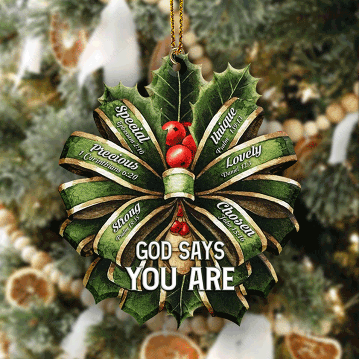Christmas Green Flower Ribbon God Says You Are Acrylic Ornament For Christmas Holiday Decor