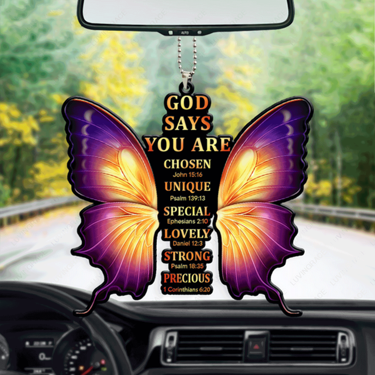 God Says You Are Cross Butterfly Acrylic Car Ornament, Perfect Christmas Gift For Family, Friends