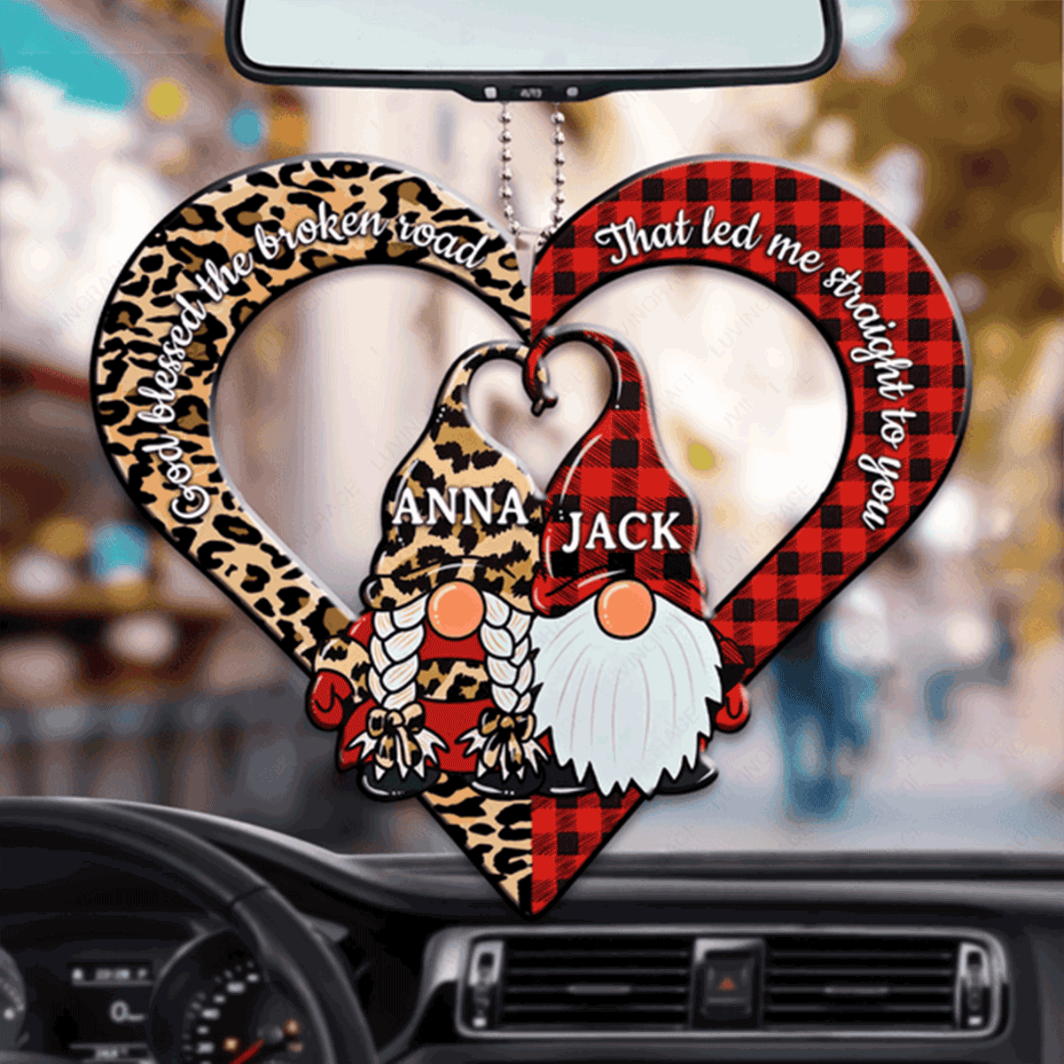 Personalized Gnomes Couple God Blessed Acrylic Car Ornament, Perfect Christmas Gift For Couple